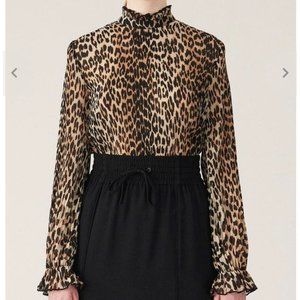 GANNI georgette pleated ruffle blouse